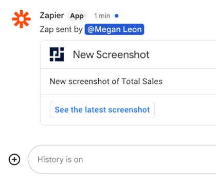 A new message from the Zapier app displaying in the Google Chat app.